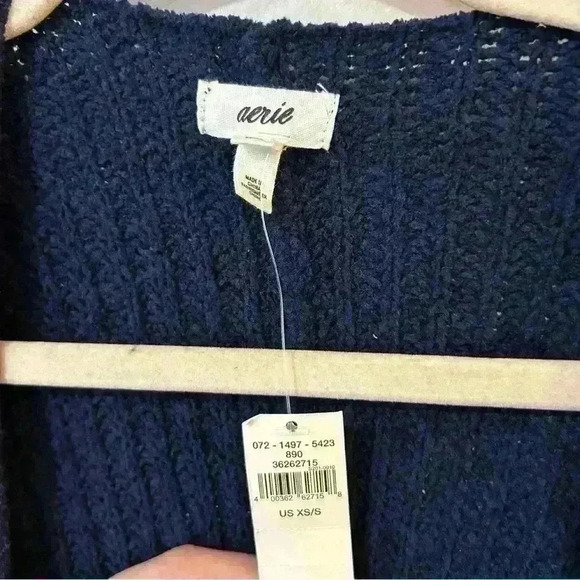 NWT Aerie Navy Blue White Oversized Long Heavy Knit Cardigan Size X-Small Small - Picture 6 of 7